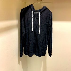 Navy jacket with hood.